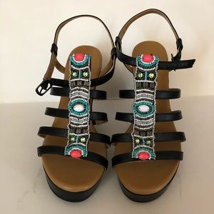 Torrid beaded T-strap wedges. Black. Size 10.